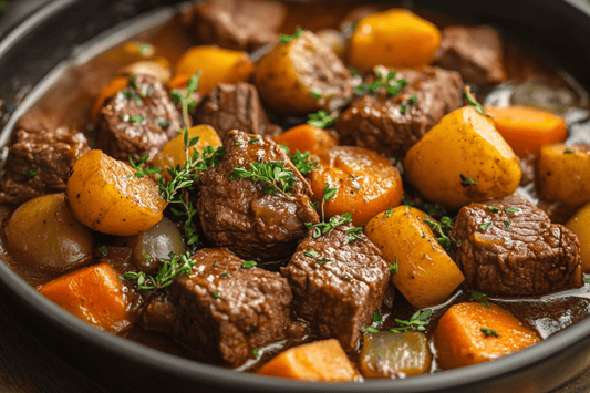 Hearty Diced Beef and Red Wine Stew with Root Vegetables