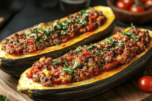 Savoury Stuffed Marrow with Herbed Mince and Tomato Sauce