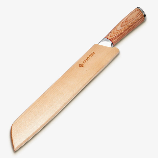 Haruta 10 Inch VG10 Japanese Damascus Steel Bread Knife with Wooden Handle & Scabbard