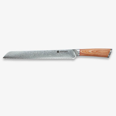 Haruta 10 Inch VG10 Japanese Damascus Steel Bread Knife with Wooden Handle & Scabbard