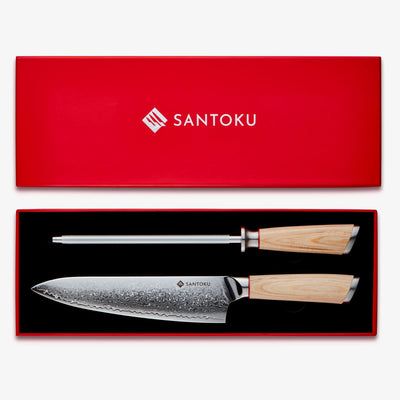 Haruta Box Set VG10 Japanese Damascus Steel 8 Inch Chef Knife & 13 Inch Diamond Sharpening Steel