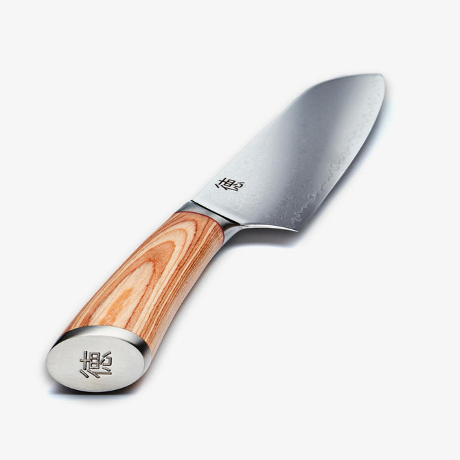 Haruta 7 Inch VG10 Japanese Damascus Steel Santoku Knife with Wooden Handle & Scabbard