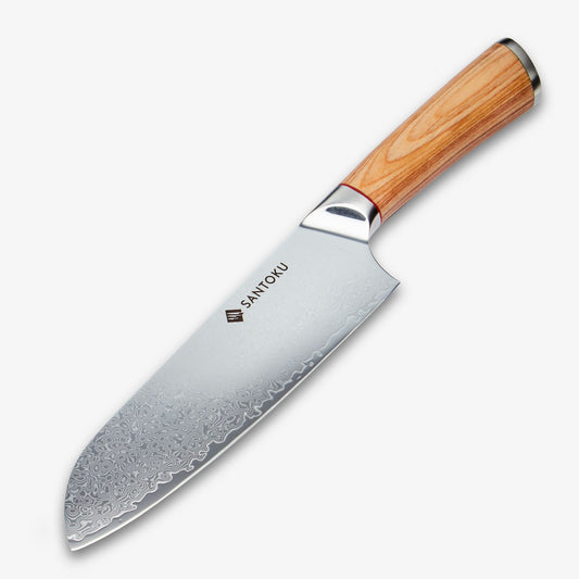 Haruta 7 Inch VG10 Japanese Damascus Steel Santoku Knife with Wooden Handle & Scabbard