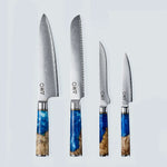 Aiko Blue Damascus Steel Knife with Coloured Blue Resin Handle