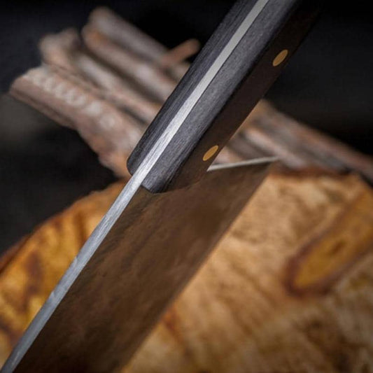 Nakiri / Chukabocho cleaver showing the straight high-carbon blade